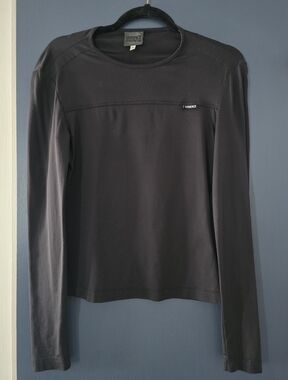 Versace Vintage Black Long Sleeve Crewneck Stretchy Knit Top With Logo